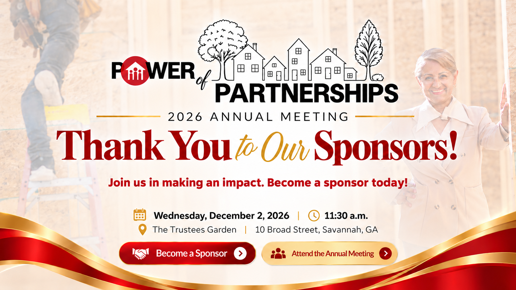 Thank You to Our Sponsors! Join us for the 2026 Power of Partnerships Annual Meeting on December 2, 2026 at 11:30 a.m. Become a sponsor or attend.